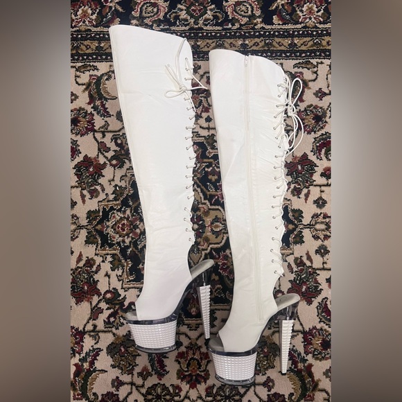 Pleasers Spectator 3030 size 10 WHITE side zipper & back laces - Picture 1 of 6